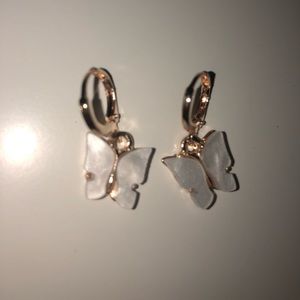 White Butterfly Huggie Earrings